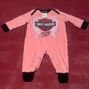 3-6 Months Harley-Davidson Pink and Black 'Always an Angel' Baby Footie